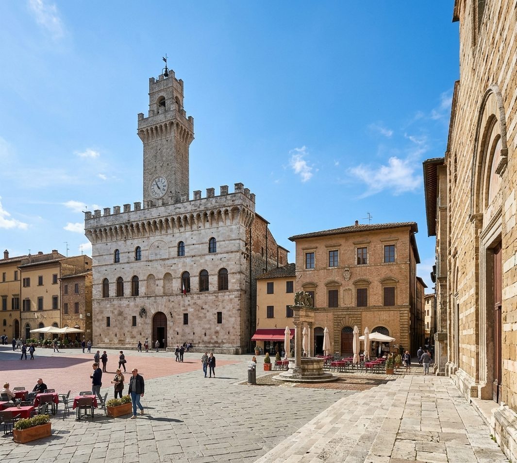 Piazza grande di Montepulciano con vista sul Palazzo Comunale