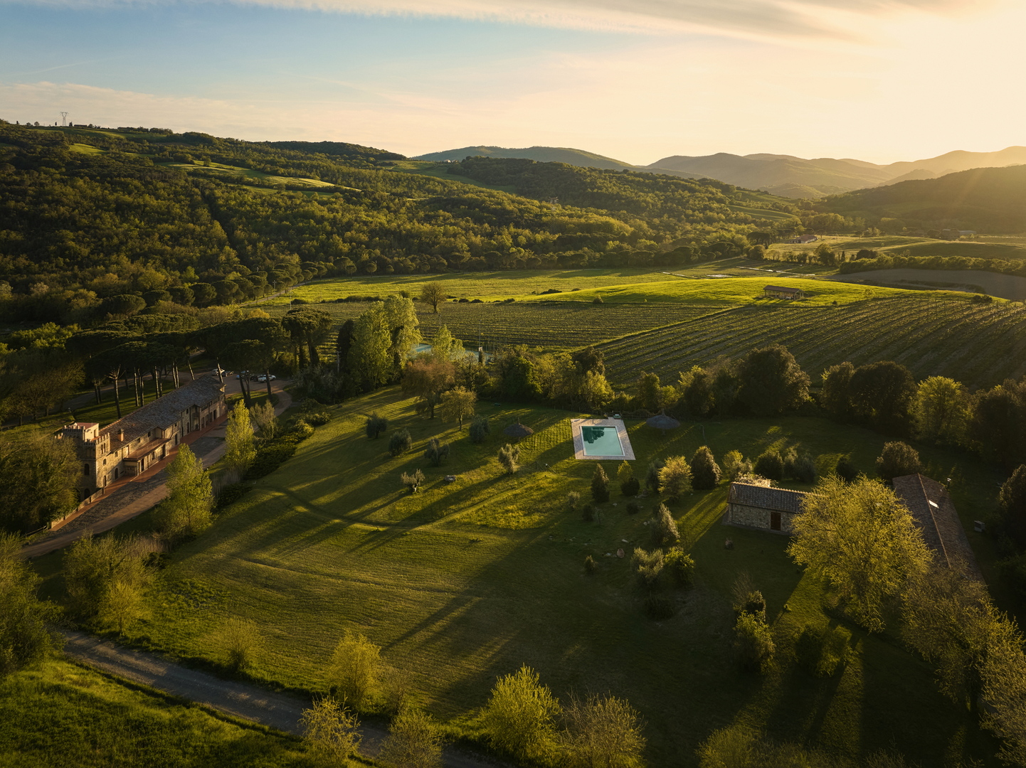 Monterufoli dall'alto, Tenuta con piscina