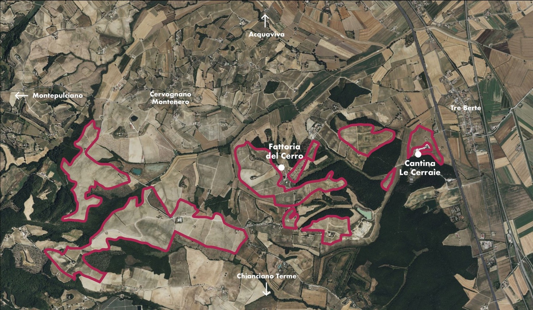 map vineyards of Fattoria del cerro in Montepulciano largest winery on DOCG Vino Nobile