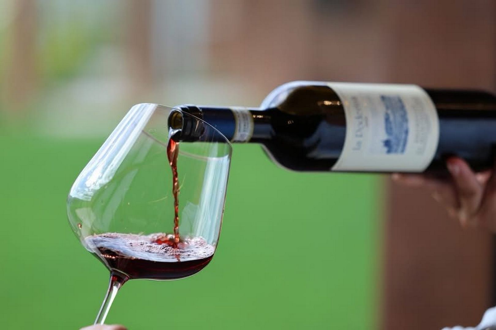 Calice di vino rosso servito fresco all'aperto, il fenomeno dei chillable reds